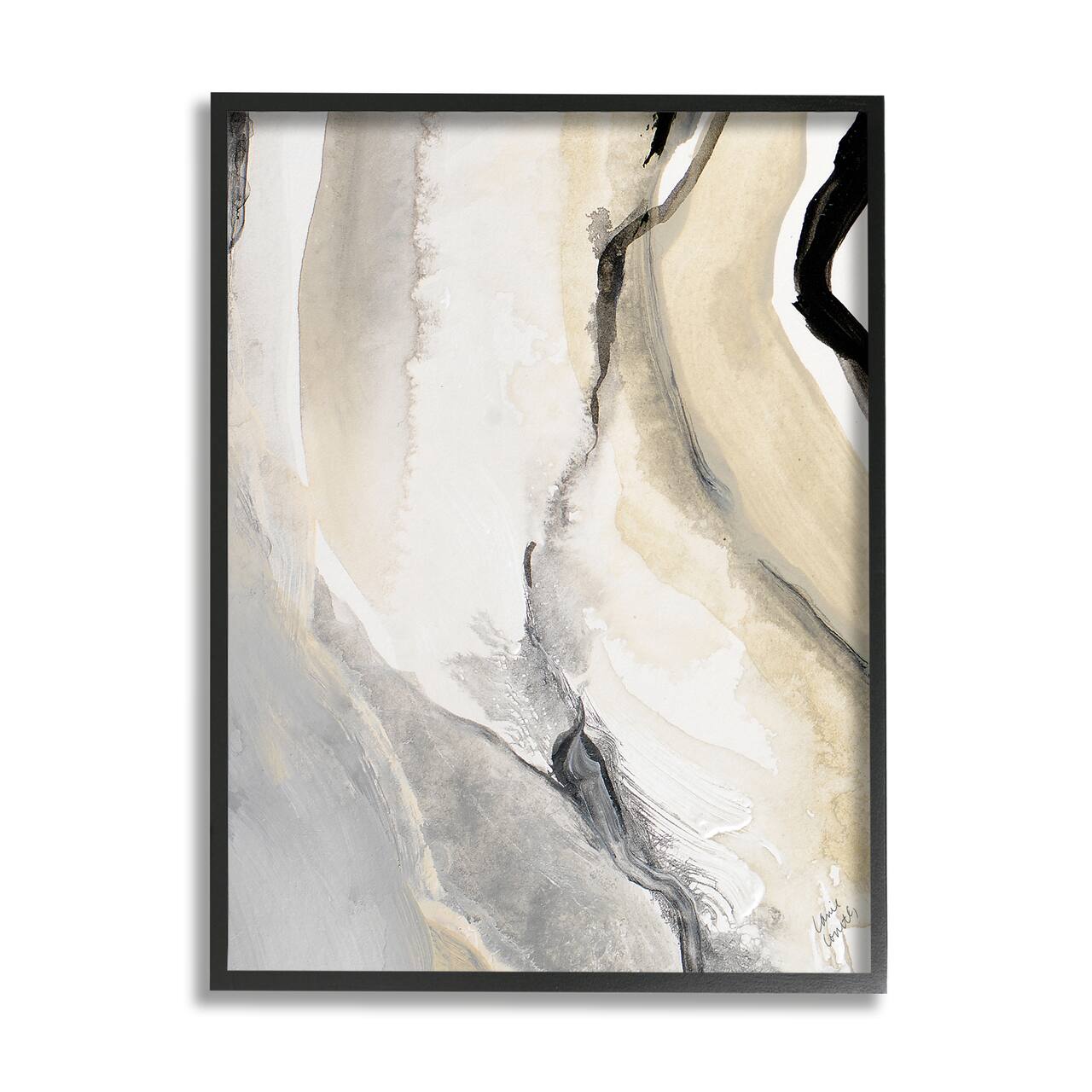 Stupell Industries Abstract Paint Strokes Fluid Beige Movement Framed Wall Art